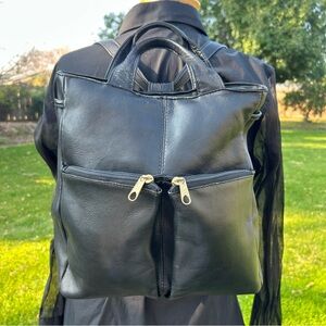 Vintage Hobo International 3-in-1 Black Leather Handbag/Shoulder/Backpack